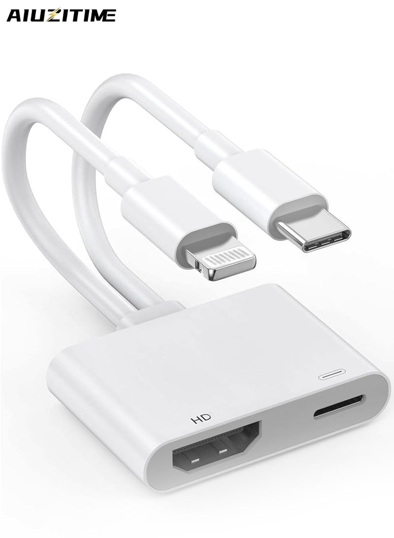 وعي محول USB-C و Lightning إلى HDMI لأجهزة iPhone، يدعم مزامنة شاشة بدقة 4K بمعدل 60 هرتز، محول Apple إلى AV رقمي مع منفذ شحن 100 واط لأجهزة iPhone 17/16/15/iPad/MacBook إلى تلفزيون عالي الدقة/جهاز عرض/شاشة - Image 1