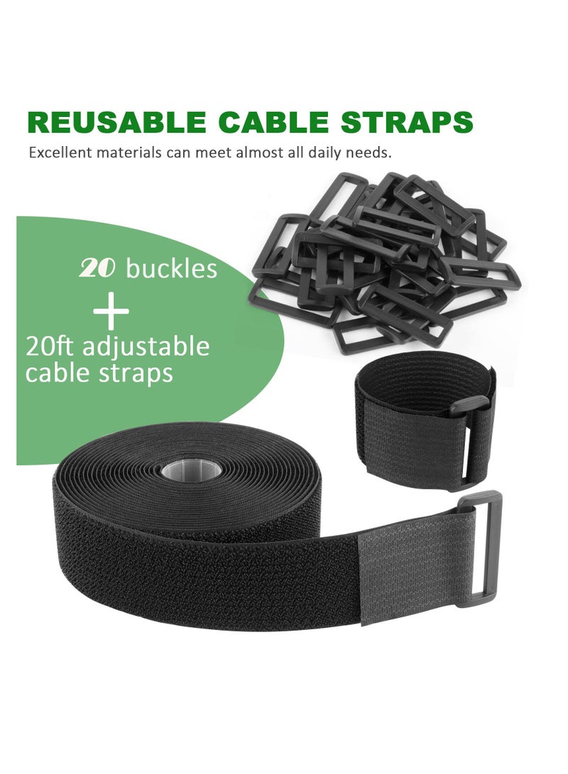 SYOSI Adjustable Cable Straps, Velcro Cable Ties, 2''*16.4ft Hook and Loop Straps with 20 Buckles, Free Cut Self Securing Strap, Reusable Nylon Securing Cord Ties for Cable Organiser Storage - Image 4