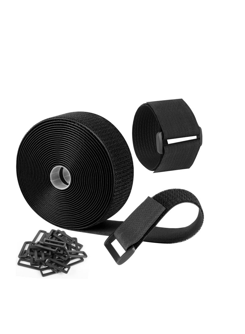 SYOSI Adjustable Cable Straps, Velcro Cable Ties, 2''*16.4ft Hook and Loop Straps with 20 Buckles, Free Cut Self Securing Strap, Reusable Nylon Securing Cord Ties for Cable Organiser Storage - Image 1
