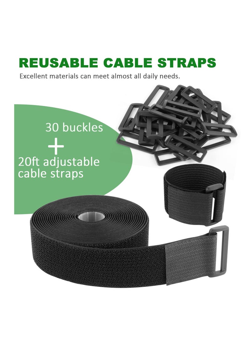 SYOSI Adjustable Cable Straps, Velcro Cable Ties, 2''*16.4ft Hook and Loop Straps with 20 Buckles, Free Cut Self Securing Strap, Reusable Nylon Securing Cord Ties for Cable Organiser Storage - Image 3
