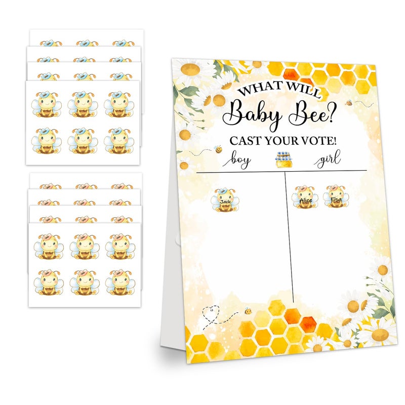 LNOKRIM Gender Reveal Party Games, Bee Theme Baby Gender Reveal Voting Board Sign, 48 Boy Girl Voting Stickers, He or She, Baby Gender Reveal Party Decorations Games for Boy or Girl Shower - Image 1