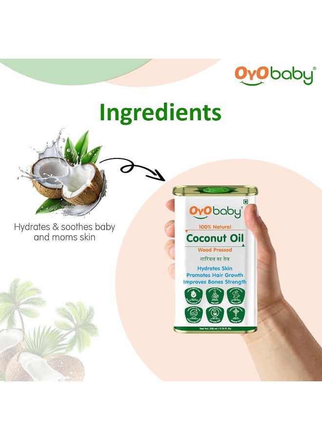 أيو بيبي زيت تدليك OYO BABY 100% زيت جوز الهند نقي وطبيعي 200 مل | نمو بدني أسرع لعظام وعضلات أقوى | زيت الشعر المضغوط بالخشب - Image 3