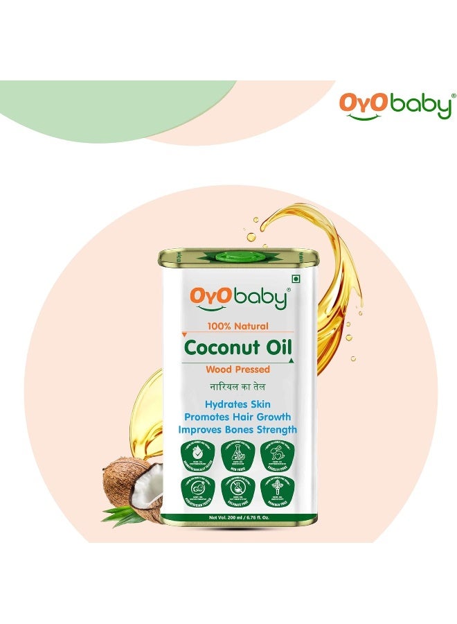 أيو بيبي زيت تدليك OYO BABY 100% زيت جوز الهند نقي وطبيعي 200 مل | نمو بدني أسرع لعظام وعضلات أقوى | زيت الشعر المضغوط بالخشب - Image 2