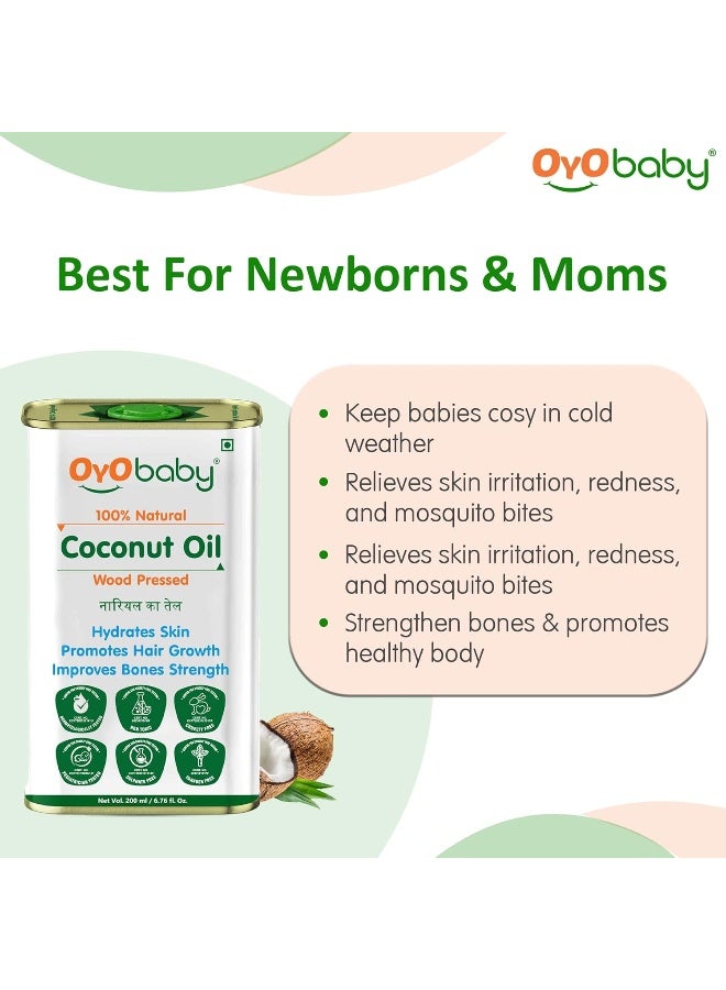 أيو بيبي زيت تدليك OYO BABY 100% زيت جوز الهند نقي وطبيعي 200 مل | نمو بدني أسرع لعظام وعضلات أقوى | زيت الشعر المضغوط بالخشب - Image 4