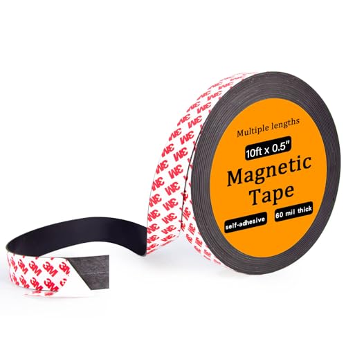 Towjug Magnetic Tape Strip Roll with 3M Adhesive Backing, (0.5in Wide x10ft Long) Flexible Sticky Magnet Tape Strips for Kitchen, Garage Whiteboards Fridge DIY Organization - Image 1