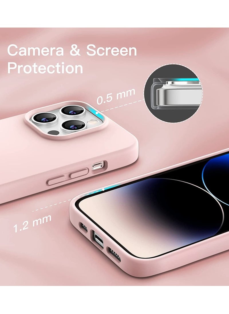 غطاء سيليكون لجهاز آيفون 14 برو ماكس 6.7 بوصة، غطاء واقي كامل الجسم بلمسة ناعمة كالحرير، غطاء مضاد للصدمات مع بطانة من الألياف الدقيقة (وردي) - Image 3