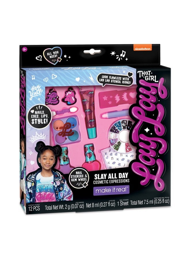 Make It Real مجموعة مكياج That Girl Lay Lay Slay All Day Cosmetic Expressions للأطفال والمراهقين والفتيات مع ملمع الشفاه وظلال العيون وطلاء الأظافر وملصقات الأظافر والمزيد مجموعة مكياج للمبتدئين للفتيات 8101214 - Image 2