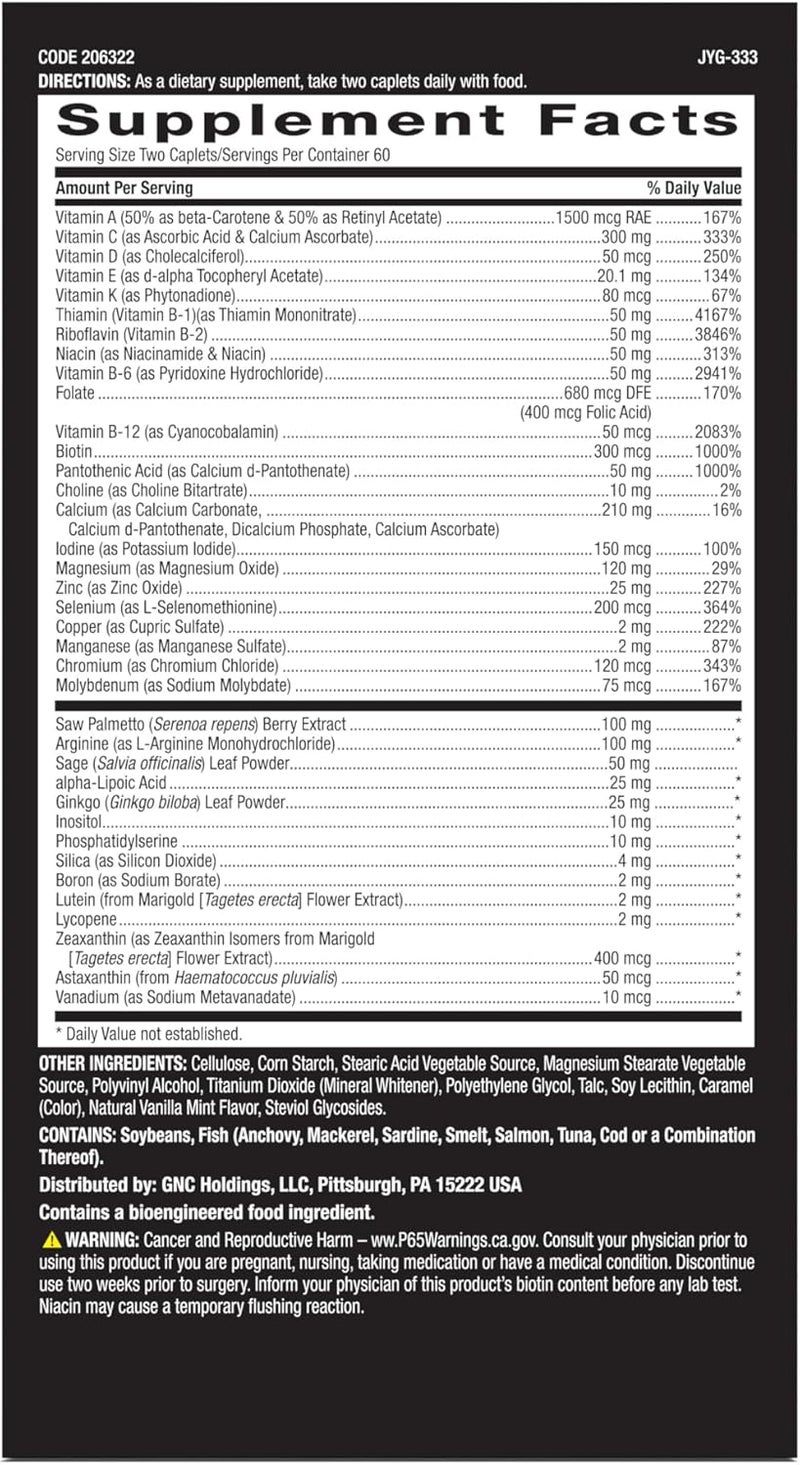 GNC Mega Men 50 Plus Multivitamin Caplets Clinically Proven Heart  Prostate Health B Vitamins Saw Palmetto Memory Vitamin D3 120 count - Image 2
