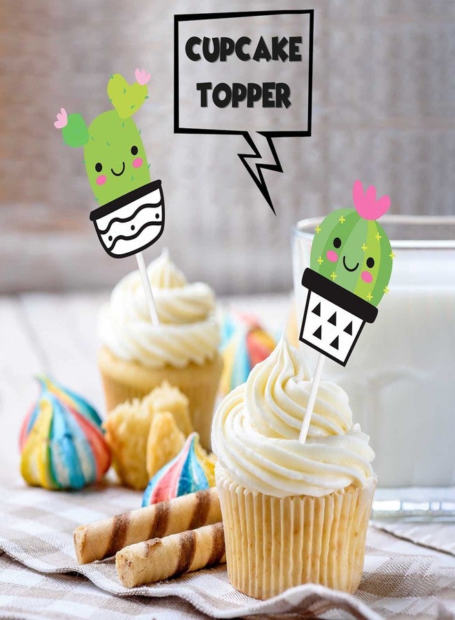 LETLIMIT 18pcs Green Glitter Cactus Dessert Cupcake Topper Green Taco Bout Mexican Fiesta Theme Decor Supplies Baby Shower Happy Birthday Party Decorations - Image 5