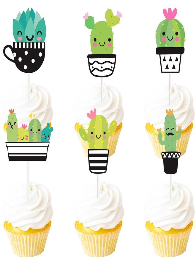 LETLIMIT 18pcs Green Glitter Cactus Dessert Cupcake Topper Green Taco Bout Mexican Fiesta Theme Decor Supplies Baby Shower Happy Birthday Party Decorations - Image 1