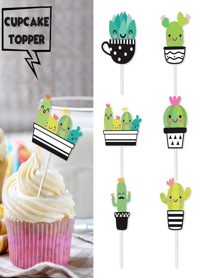 LETLIMIT 18pcs Green Glitter Cactus Dessert Cupcake Topper Green Taco Bout Mexican Fiesta Theme Decor Supplies Baby Shower Happy Birthday Party Decorations - Image 2