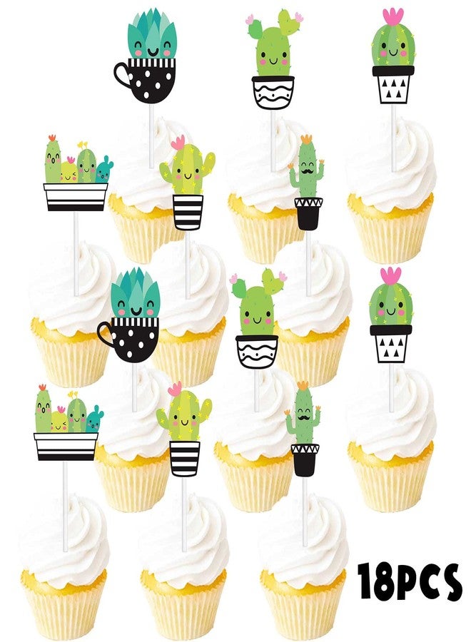 LETLIMIT 18pcs Green Glitter Cactus Dessert Cupcake Topper Green Taco Bout Mexican Fiesta Theme Decor Supplies Baby Shower Happy Birthday Party Decorations - Image 3