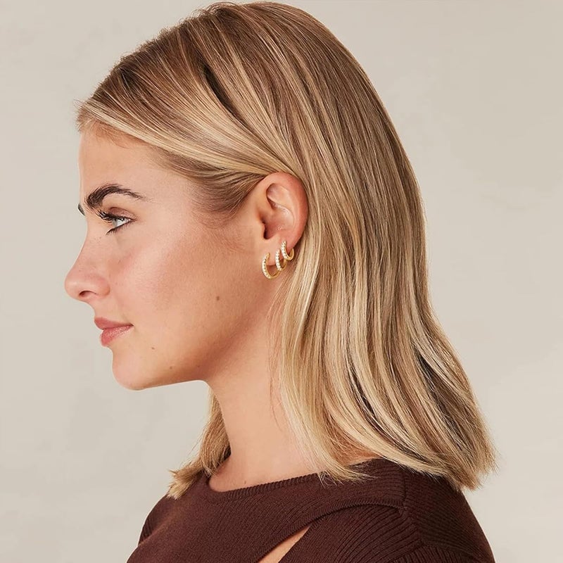 HANNEA® 4 Pairs Hoops Earrings for Women Fashion Gold Earrings 8mm 10mm 12mm 14mm Zircon Hypoallergenic Small Boho Huggie Hoop Combo Jewellery Valentine Birthday Gift for Women - Image 5