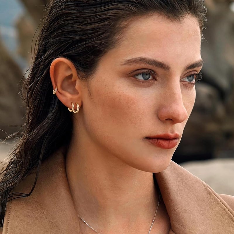 HANNEA® 4 Pairs Hoops Earrings for Women Fashion Gold Earrings 8mm 10mm 12mm 14mm Zircon Hypoallergenic Small Boho Huggie Hoop Combo Jewellery Valentine Birthday Gift for Women - Image 4