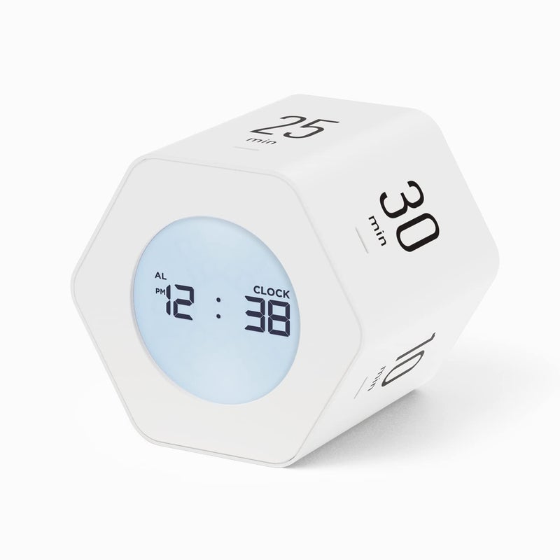 mooas mooas MultiHexagon Clock Cube Timer Digital Clock Time Timer Pomodoro Timers Backlit Display 1224H Mode Count up  Countdown Rotating Various time presets ideal for Classroom Gym Kitchen White 