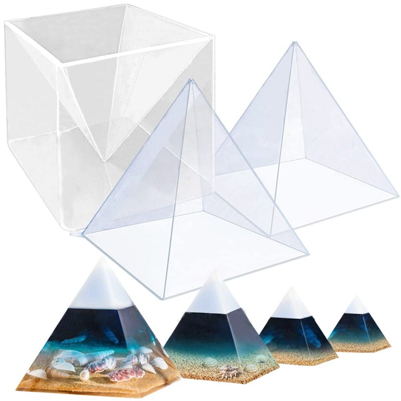 RESINWORLD Super Large Clear Silicone Pyramid Molds  2Pcs Inner Molds  1Pcs Plastic Frame Shiny Resin Mold for Chakra Orgonite Orgone DIY