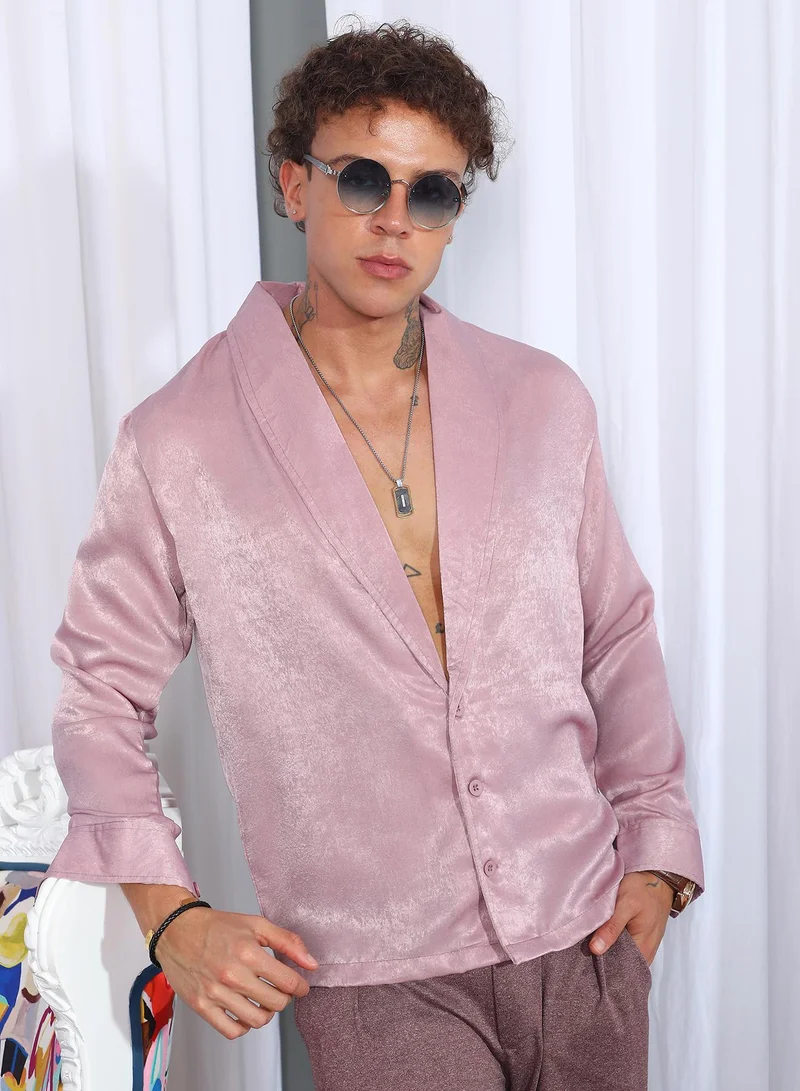 CAHOOT  Men's Flamingo Pink Shawl Collar Shirt for Men | Best Price UAE