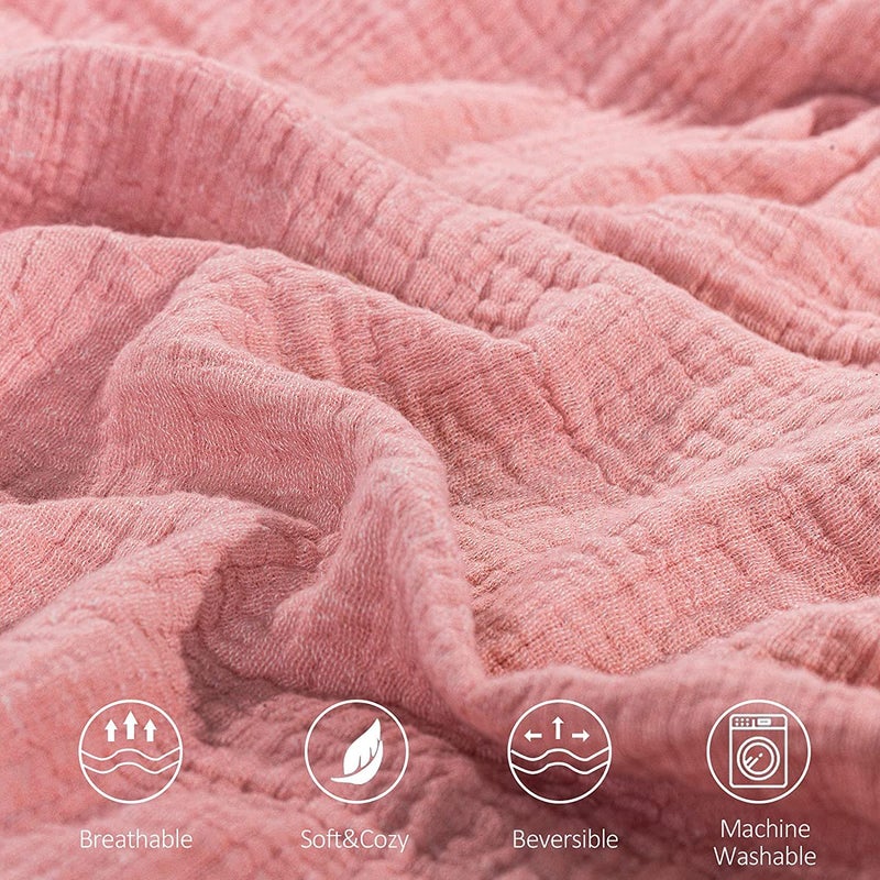 SE SOFTEXLY Muslin Cotton Blanket  4-Layer Soft Muslin Throw Blanket for Couch Bed  Breathable Gauze Blanket for All Season  Lightweight Twin Blankets for Adults Blanket(60""x80""  Coral Pink) - Image 3