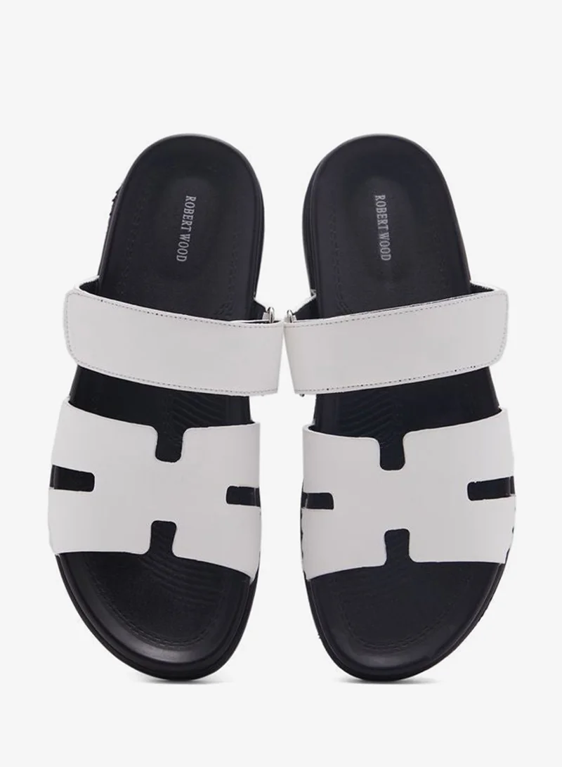 Robert Wood Cream Comfort Footbed Slider Sandals for Men | Best Price UAE