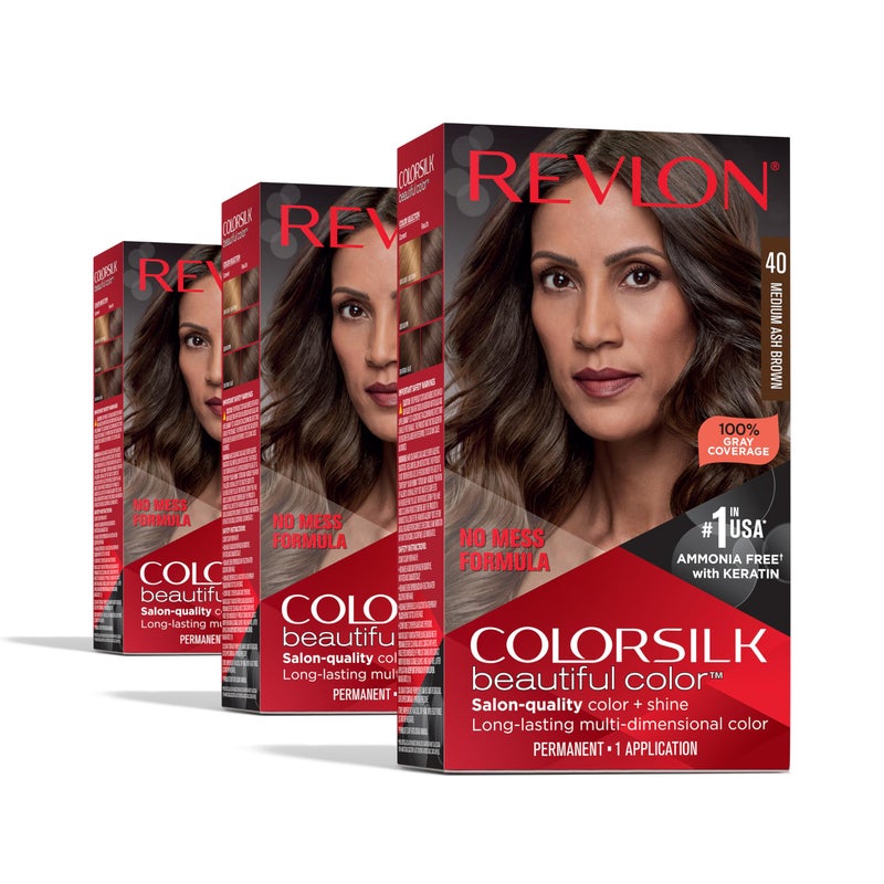 Revlon Colorsilk Beautiful Color Permanent Hair Color, (OLD VERSION) 40 Medium Ash Brown (Pack of 3)