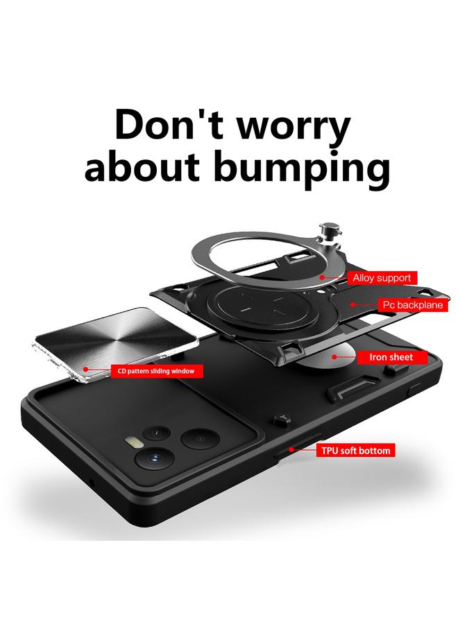 اس-توب جراب هاتف Realme C35 CD من القماش مع حامل مغناطيسي منزلق - Image 3