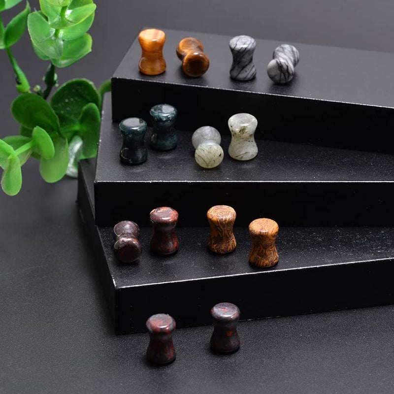COOEAR 14PC 7 Pairs Stone Ear Plugs Double Flare Saddle Stretching Gauges Expander Stretchers 2G(6mm)-5/8"(16mm) - Image 2