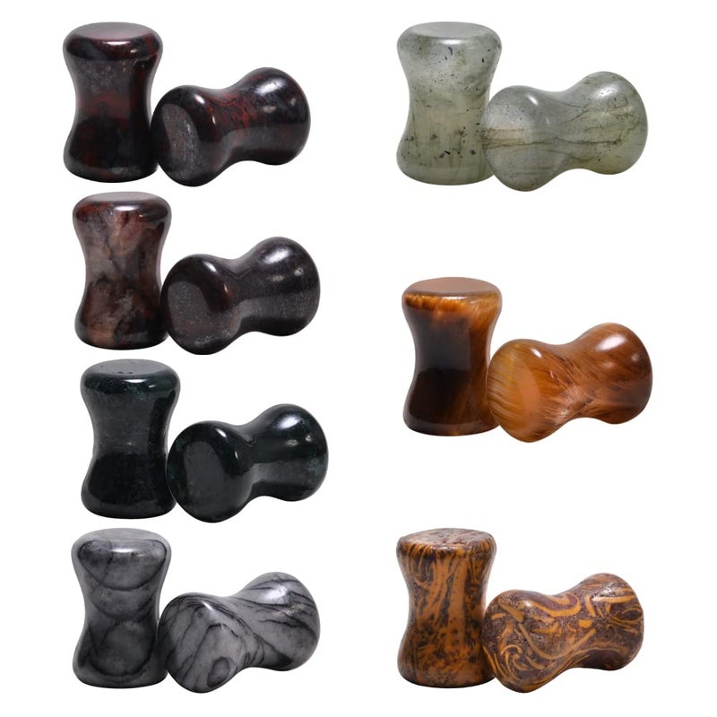 COOEAR 14PC 7 Pairs Stone Ear Plugs Double Flare Saddle Stretching Gauges Expander Stretchers 2G(6mm)-5/8"(16mm) - Image 1