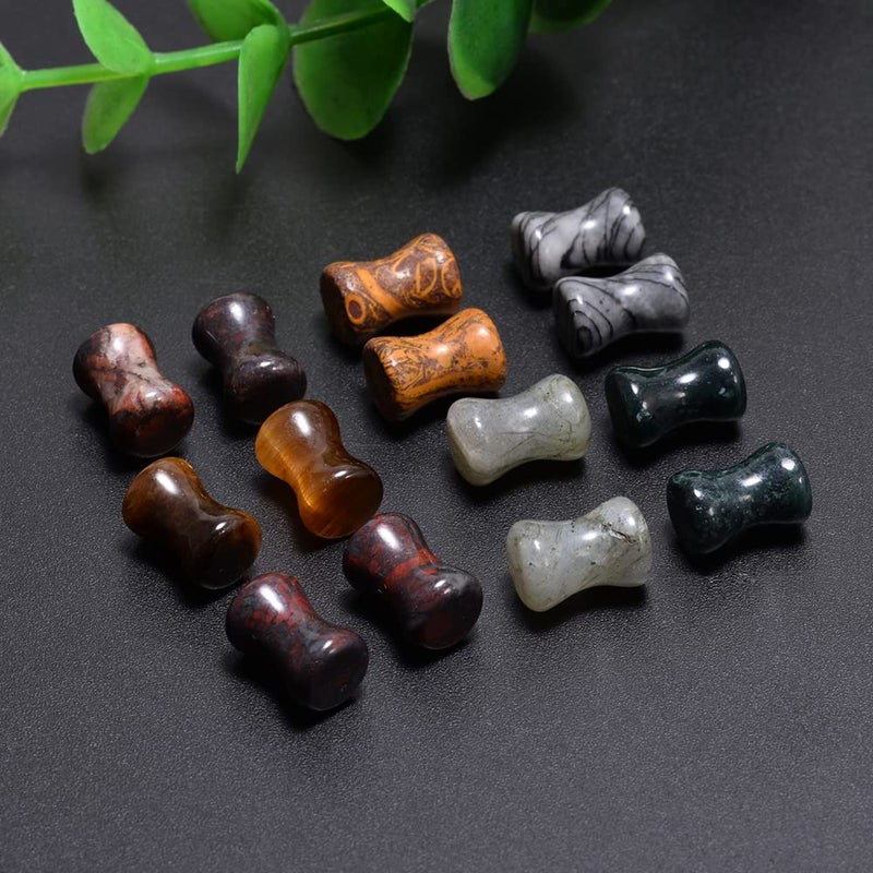 COOEAR 14PC 7 Pairs Stone Ear Plugs Double Flare Saddle Stretching Gauges Expander Stretchers 2G(6mm)-5/8"(16mm) - Image 5