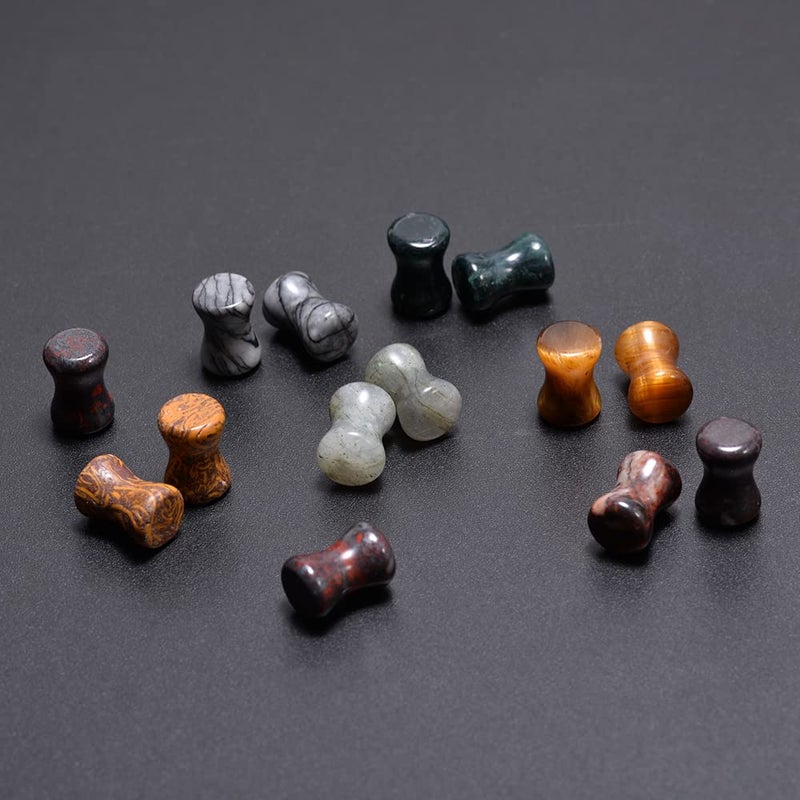 COOEAR 14PC 7 Pairs Stone Ear Plugs Double Flare Saddle Stretching Gauges Expander Stretchers 2G(6mm)-5/8"(16mm) - Image 3