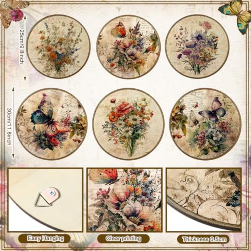 6 Pcs Spring Vintage Floral Framed Wall Art Decor Wildflower Vintage Shabby Wall Decor Floral House Artwork Farmhouse Rustic Nature Hanging Boho Decoration for Bedroom living Room 2 Size - Image 4