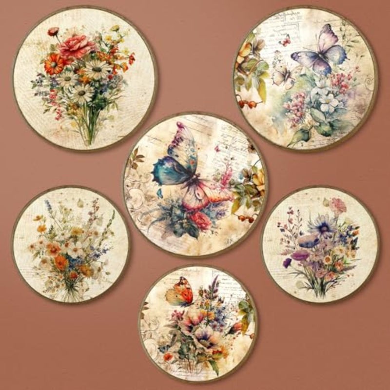 6 Pcs Spring Vintage Floral Framed Wall Art Decor Wildflower Vintage Shabby Wall Decor Floral House Artwork Farmhouse Rustic Nature Hanging Boho Decoration for Bedroom living Room 2 Size - Image 1