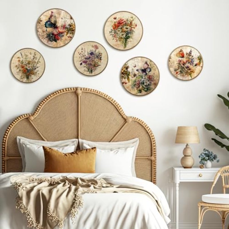 6 Pcs Spring Vintage Floral Framed Wall Art Decor Wildflower Vintage Shabby Wall Decor Floral House Artwork Farmhouse Rustic Nature Hanging Boho Decoration for Bedroom living Room 2 Size - Image 2