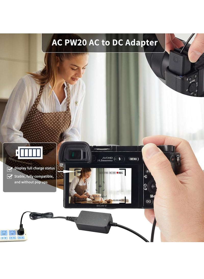 JAJEEK - AC PW20 Power Supply Adapter & NP-FW50 Dummy Battery Kit for Sony Alpha Cameras – Compatible with A6500, A6400, A6300, A6100, A6000, A5100, A7 Series, RX10, ZV-E10 – Continuous Power for Photography and Videography - Image 1