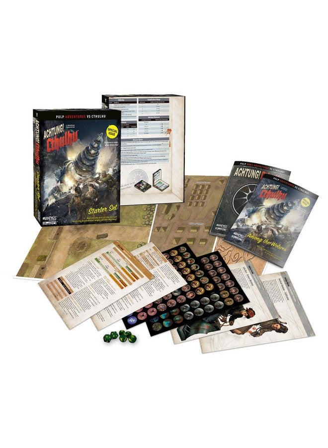Modiphius Entertainment: Achtung! Cthulhu: Starter Set - RPG Boxed Set w/ 2 Books, Maps, Dice & Character Sheets, 2d20 System, Pulp Horror Roleplaying - Image 1
