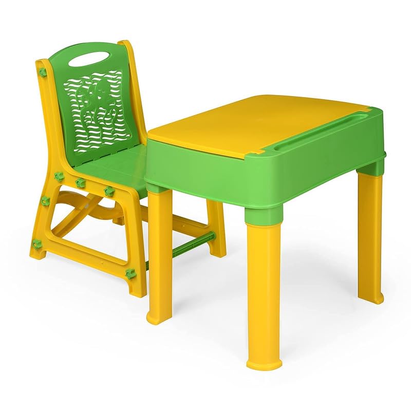 DS ENTERPRISE Kids Study Table Functional Desk Chair Set Children Study Table Chair Set with Storage Box Space for Pencils Stationery Study Table for ReadingWritingLearning Boys Girls 315yrs Green Yellow - Image 1