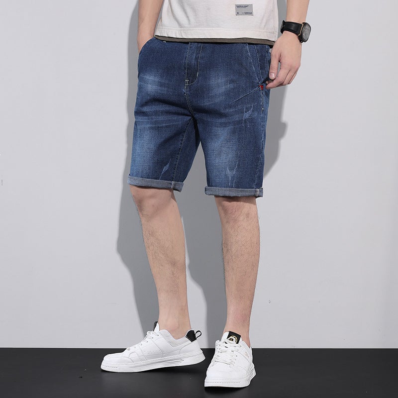 Generic Five-point Rick Denim Shorts Mens Straight Loose Breeches Trendy Brand Four Seasons Regular Casual Mid-length Pants 2023 New 8605 dark blue shorts