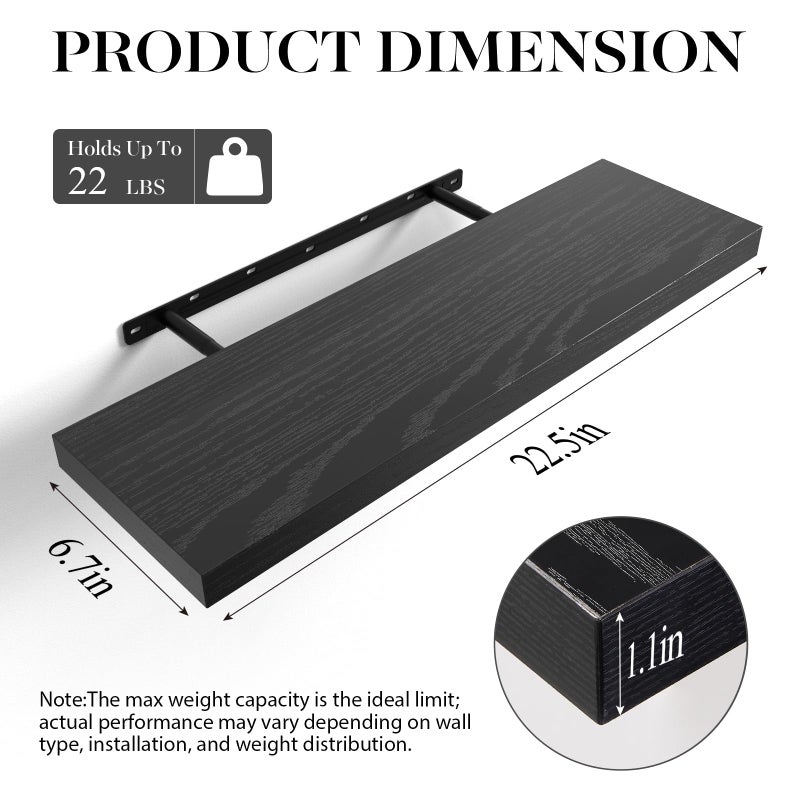 BAYKA Floating Shelves for Wall, 22.5 inches Black Wall Shelves for Bathroom, Bedroom, Living Room, Kitchen & Book, Hanging Display Decor Organizer Shelf with 22 lbs Capacity - Image 5