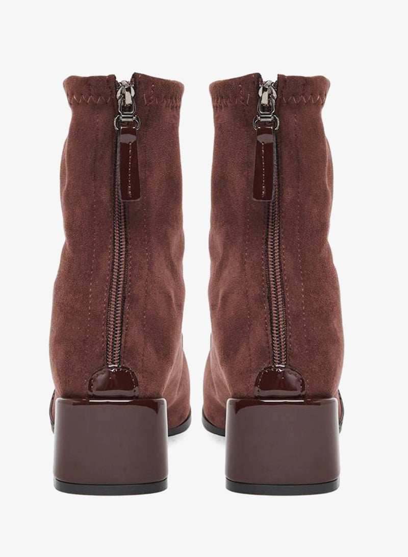 Take Two Women Burgundy Suede and Patent Ankle Boots - Image 4
