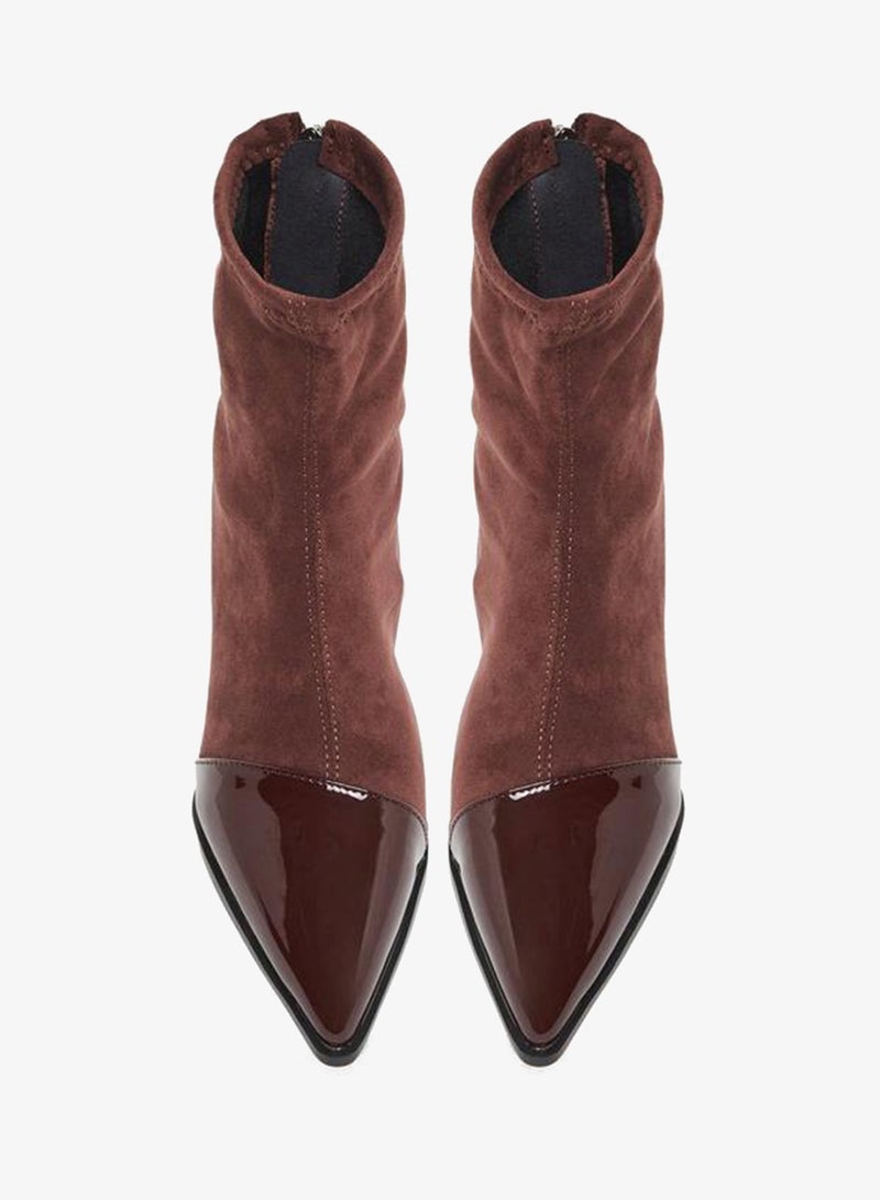 Take Two Women Burgundy Suede and Patent Ankle Boots - Image 5
