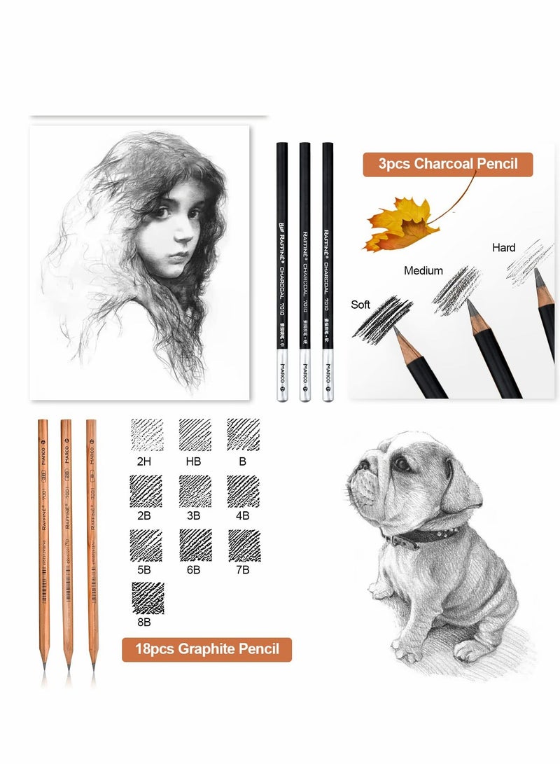 Drawing Pencils, Sketch Pencils Art Supplies Kit for Kids Adults, Professional Sketching Graphite Charcoal Set - Image 3