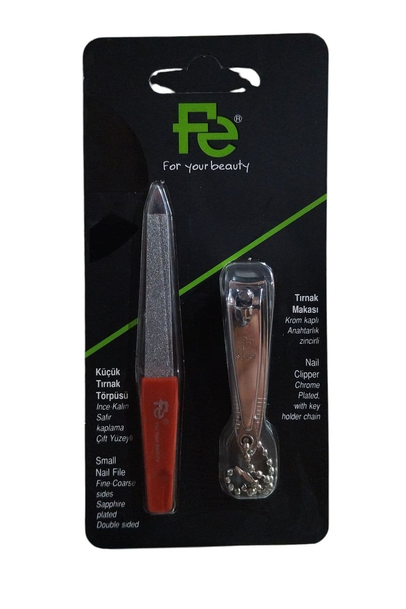 Fe Nail Clipper Chrome Plated with key holder chain and small nail file fine - coarse sides sapphire plated double sided