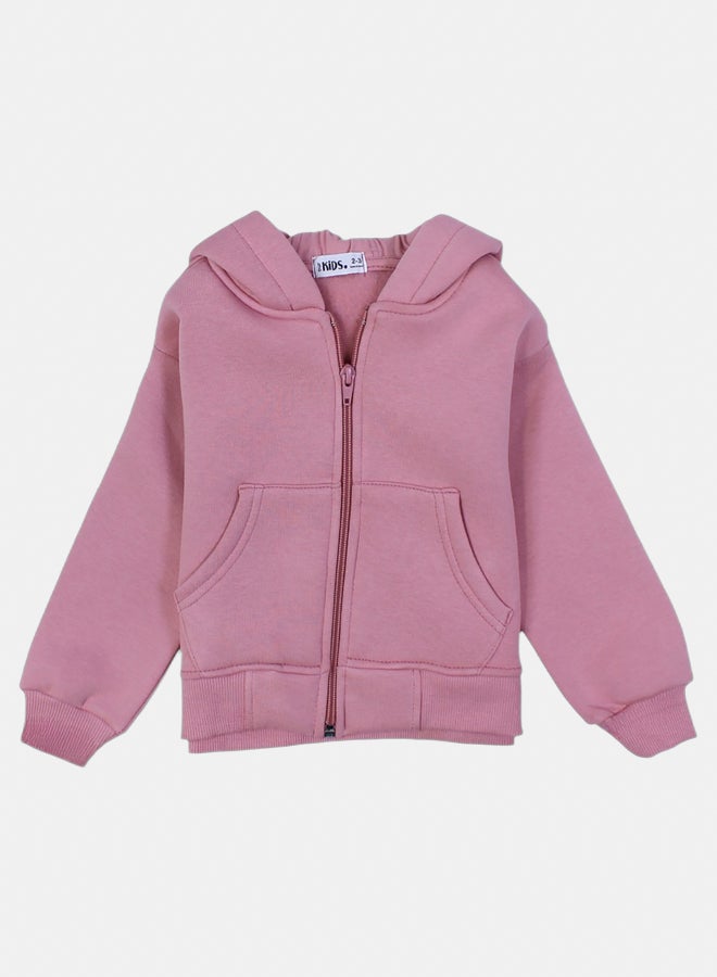 Our kids Girls Long-Sleeved Zip-Up Hoodie – Dusty Pink - Image 1