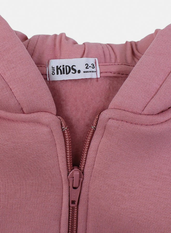Our kids Girls Long-Sleeved Zip-Up Hoodie – Dusty Pink - Image 3