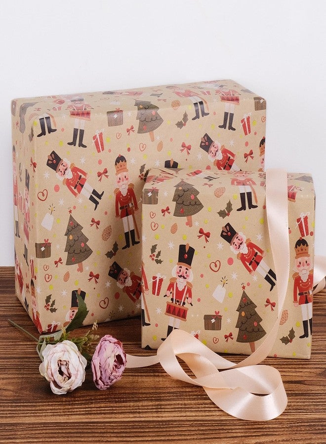 Aimyoo Nutcracker Kraft Christmas Wrapping Paper Roll, Vintage Christmas Tree Xmas Gift Wrap Paper 17 in x 32 ft - Image 4