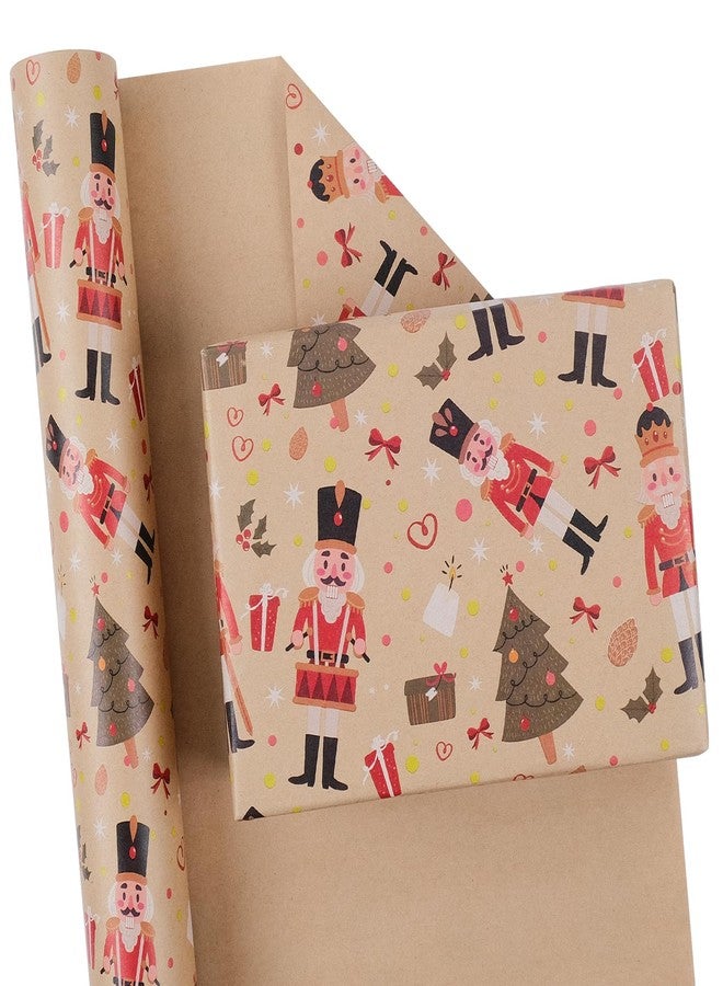 Aimyoo Nutcracker Kraft Christmas Wrapping Paper Roll, Vintage Christmas Tree Xmas Gift Wrap Paper 17 in x 32 ft - Image 1