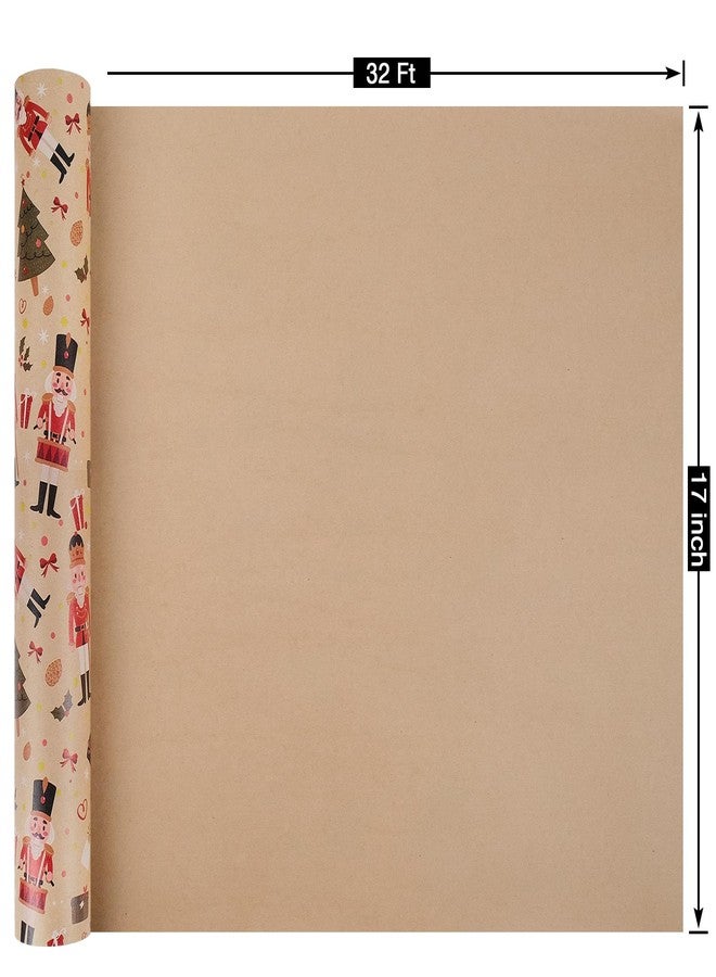 Aimyoo Nutcracker Kraft Christmas Wrapping Paper Roll, Vintage Christmas Tree Xmas Gift Wrap Paper 17 in x 32 ft - Image 3