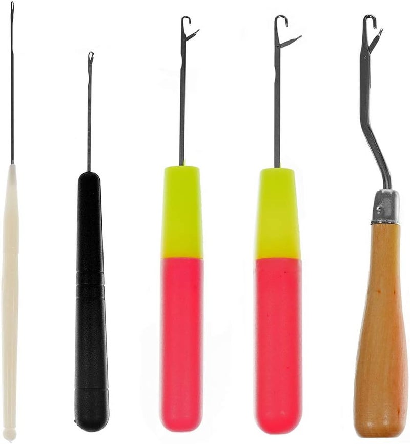 5 Piece Crochet Latch Hook Supplies – 4 Straight Plastic Hooks and 1 Wooden Bent Hook – Comfortable Hand Grip on All 5 Hooks – Different Sizes for Multiple Projects