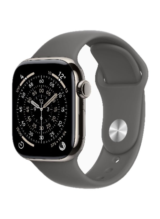 ابل  Watch Series 11 GPS + Cellular 42mm (International Version) Natural Titanium Case With Stone Grey Sport Band - S/M - Image 1