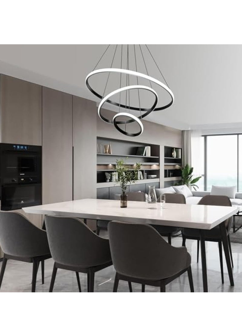 Arabest ثريا LED حديثة مع جهاز تحكم عن بعد، ثريا LED معتمة مع 3 حلقات قابلة للتعديل لتعليقها في السقف لغرفة المعيشة أو غرفة الطعام أو المدخل (أسود) - Image 2