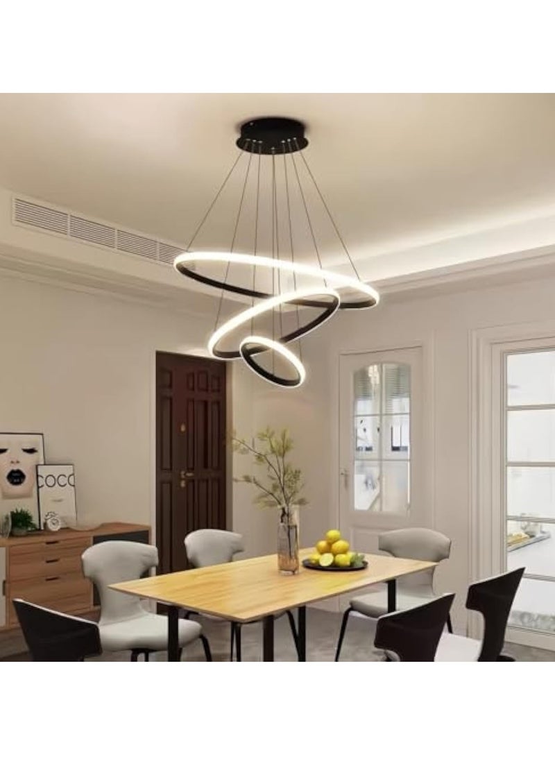 Arabest ثريا LED حديثة مع جهاز تحكم عن بعد، ثريا LED معتمة مع 3 حلقات قابلة للتعديل لتعليقها في السقف لغرفة المعيشة أو غرفة الطعام أو المدخل (أسود) - Image 5